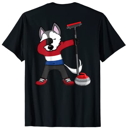 Dabbing Husky Netherlands Curling Lovers Jersey Winter Sport T-Shirt