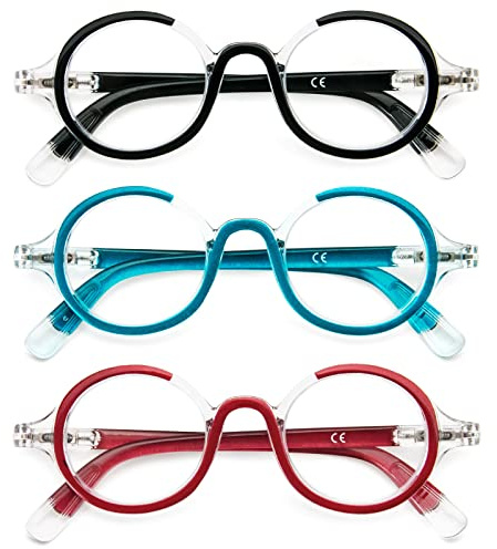 KoKoBin Confezione da 3 Occhiali da Lettura per donne e uomini Retro Round Oversized Frame Anti Luce Blu Occhiali con cerniera a molla (Confezione da 3, 3, x)