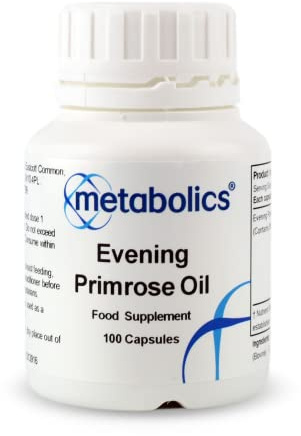 Evening Primrose Oil 500 mg – 100 Capsules | 9% GLA Source for Skin, PMS & Menopausal Support | Antioxidant Omega‑6 Formula | Additive‑Free | UK Made | Metabolics