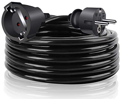 EXTRASTAR Cable Alargador de Corriente 5M, con Enchufe Protección, Potencia Máxima 3680W, 3G*1,5 mm², para Oficina, Hogar, Negro