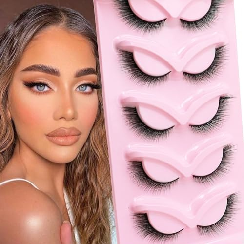 Veleasha Fox Eye Lashes L Curl Fluffy False Eyelashes 5 Pairs Pack Bratz Cat Eye Lashes Wispy & Lightweight Fake Eyelashes for Doll Eyes Makeup (Foxy 04)