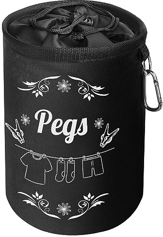 Vicloon Sac Pince a Linge,Portable Panier Pince à Linge avec Crochet Jusqu'à 200 Pinces à Linge Suspendre avec Mousqueton et Cordon,pour Epingles à Linge,Jouets,Petits Objets (Noir - modèle)