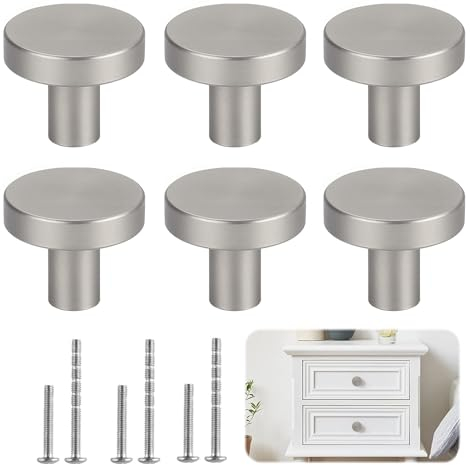 Wekuw 6 Stücke Möbelknopf (Silber) Schrankknöpfe Griffe für Küchenschränke Schrank Knöpfe Knöpfe Kommode Möbelknopf Schubladenknöpfe Türknöpfe Geeignet für Schreibtischschubladenschränke