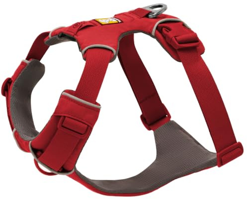 RUFFWEAR Front Range Harness - Reflective, Adjustable, Comfortable Dog Walking Harness - No Pull, 2 Lead Attachments & V Ring, XXS, Red Canyon