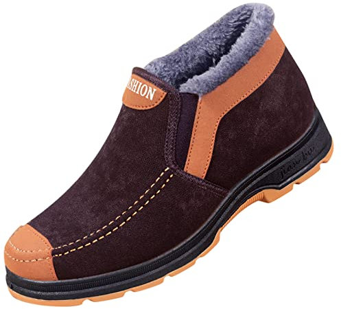 LOIJMK Patchwork Schneeschuhe Herren Winter Warme Freizeitschuhe Slip-On rutschfeste Arbeitsschuhe Fleece Dickes LäSsiges Business Trekkingschuhe Touristische Plate Schuhe