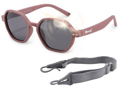 Maesy Occhiali da Sole Bambino 1-3 Anni - Lenti Polarizzate UV400 Categoria Filtro 3 - Montatura Flessibile con Fascia Regolabile - Design Esagonale, Sicuri e Confortevoli - Yana, Viola
