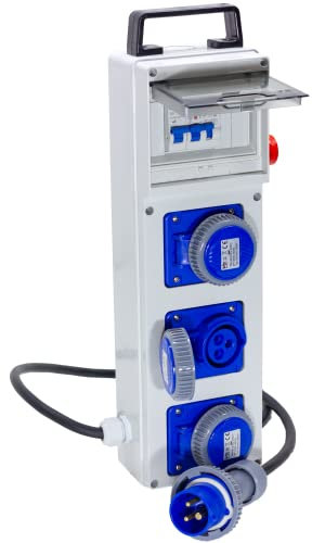 ELETTROWATT - Quadro Elettrico di Distribuzione Industriale da Cantiere ASC Portatile - 3 Prese CEE IP67 da 16A - Magnetotermico da 16A - Fungo di Emergenza - Quadro Monofase Con Certificazione