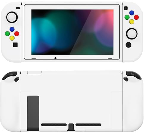 playvital Cover per Nintendo Switch,Custodia Copertura Morbida TPU Protettiva per Joycon Console&Pellicola Vetro Temperato&Copri Analogici&Copri Tasti(ZealProtect)-Bianco