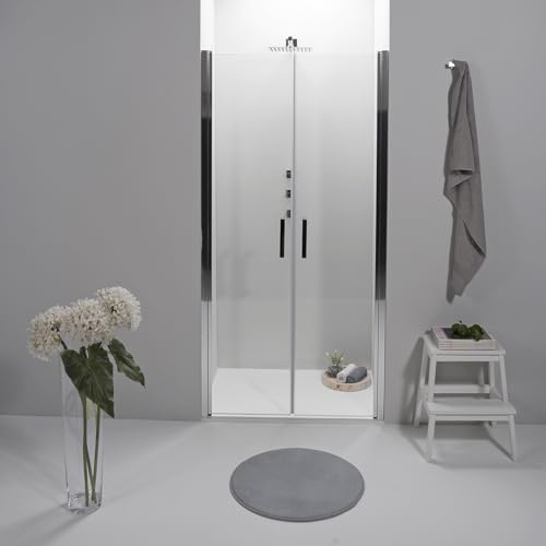 Porta Doccia Saloon 120 x 195 cm - Vetro Temperato 6 mm Trasparente, Profilo Cromato, Apertura Interna/Esterna, Chiusura Magnetica e Sistema Antigoccia - Facile da Pulire