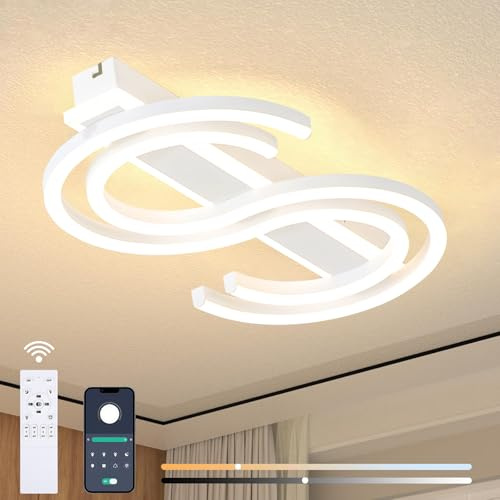 LED Taklampa Dimbar Vardagsrum Taklampa Vit Sovrum Ljus Fjärrkontroll och APP Kontroll, Modern 2 S Ring Takbelysning med Nattljus Och Minne Funktioner, L50cm/50W