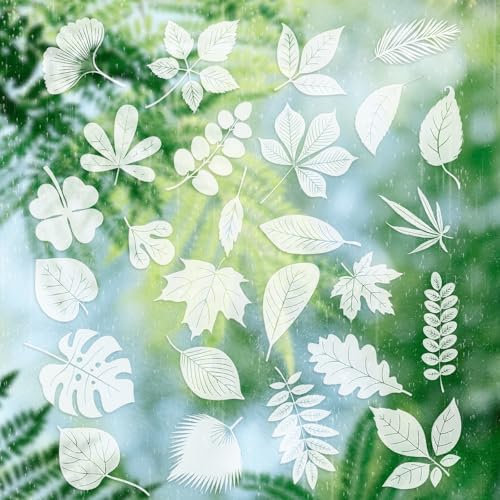 Tyqour 26PCS Leaf Window Decals to Prevent Bird Strikes Anti-Collision Leaf Window Sticker Clings for Bird Window Strike Prevention