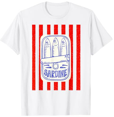 Les sardines red stripes fisherman aesthetic coastal sardine T-Shirt