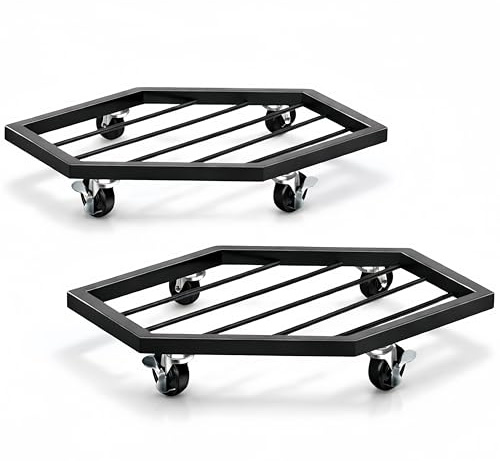 CADUKE 2 Pack Plant Caddy with Wheels, 12.6 Heavy Duty Rolling Plant Stand for Indoor Outdoor Large Planters, Metal Plant Dolly with 360°Lockable Wheels for Balcony, Porch, Deck