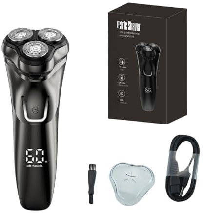 orzym Rasoir électrique V1 Pro – Lames 4D ultra-précises et tondeuse intégrée pour un rasage net et confortable Homme à Têtes Rotatives, Étanche, Usage Sec et Humide, Verrouillage de Voyage