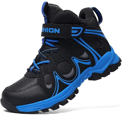 ASHION Enfant Chaussures Randonnée Bottes Hiver Garçon Fille Chaude Bottes de Neige,Noir Bleu,37 EU