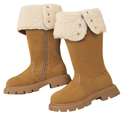 Botas de equitación para niñas, caña plegable, tacón medio, botas de equitación para niños y adolescentes, ropa casual (marrón, 9,5-10 años)