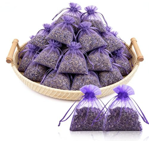 Sachets de Lavande 30 pièces, Anti Mites Textiles & Anti Mites Vêtements – Lavande Séchée Qualité Théière, Déodorisant Naturel Maison & Parfum d'Intérieur, Parfum d'Auto Anti Humidité (Cadeau Pourri)