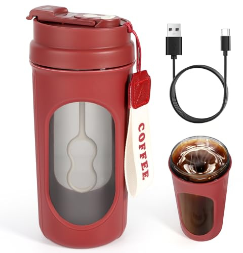 15oz Automatic Self Stirring Mug - USB Rechargeable Stirring Coffee Mug, Self Mixing Coffee Cup with Lanyard, Mixing Shaker Bottle for Coffee Tea Milk Cocoa - Home Office Travel Sports Use (red)