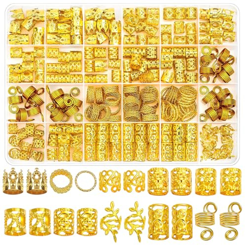 LACHT 220 Piezas Anillos De Trenza De Pelo, Versión Mejorada Con Caja De Almacenamiento, Accesorios Pelo Niña, Adornos Pelo Metálicos Para El Cabello, Para Decorar El Cabello De Hombres Y Mujeres