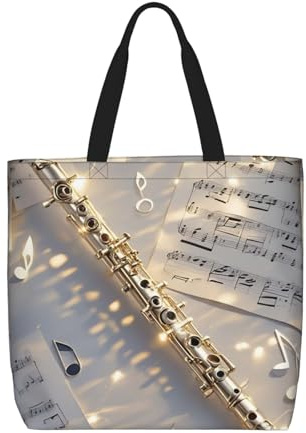 MXZERFKGLA Sac fourre-tout réutilisable pour femme avec poche intérieure, Musique de flûte, Taille unique