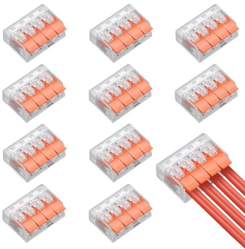 WAGO 221-412, 10 Connettori Per Cavi A 4 Poli, Morsetti A 4 Poli, Set Di Morsetti Per Cavi, Arancione, Per Casa, Hotel, Magazzino, Illuminazione Stradale