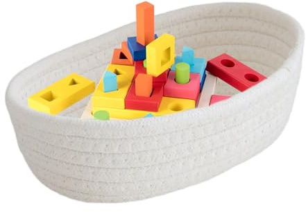 Cesta de almacenamiento, cesta de cuerda de algodón tejida de 9, 1x5, 1x2, 8 pulgadas, contenedores de almacenamiento de juguetes pequeños en forma de barco para juguetes de aperitivos de maquillaje