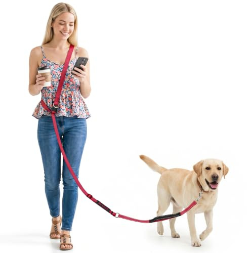 X XBEN Hundkoppel Handfri, Multifunktionell Löpning Hundkoppel | Handsfree, med gummi + stötskydd, multifunktionell, justerbar (0,8–2,35 m), för stora och medelstora hundar