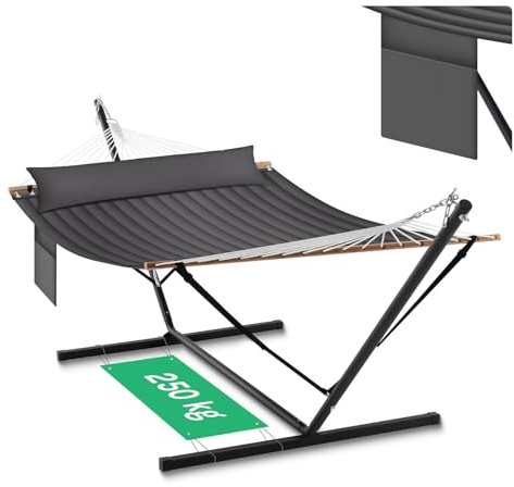 WOLTU Hamaca 2 Personas con Soporte de Metal, Hamaca Columpio para Jardín Exterior, Capacidad 250 kg, con Reposacabezas y Bolsa de Transporte, Gris Oscuro