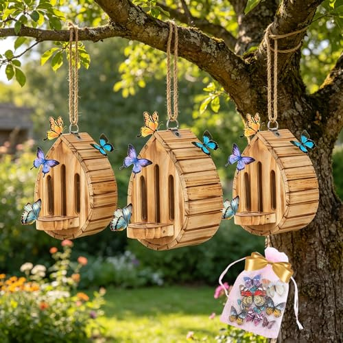 Butterfly House, Butterfly House With Puddler, Teardrop-Shaped Natural Butterfly Habitat With Butterfly Puddler For Outside Butterflies, Moths - Backdoor, Easy To Clean (3CPS)