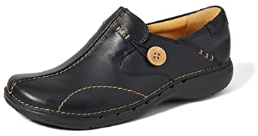 Clarks Womens Un Loop Loafers, Black Leather, 7 UK