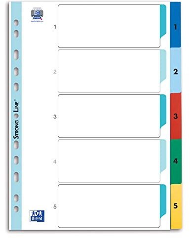 Oxford Kunststoff-Register A4, Strong-Line, Zahlen 1-5, 5-teilig, 25 Stück