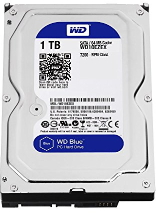 Western Digital(WD) BLUE Deskptop 1TB( 1Terabyte) 3.5Hard Disk Drive, 5400~7200RPM, SATA3 ( 6.0GB/s), 64MB Cache, IDEAL for PC/Mac/CCTV/NAS/DVR/Raid and SATA Applications, 1YR Warranty (Blue)