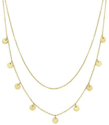 Happiness Boutique Damen Kreis Kette Mehrreihige Frauen Halskette mit Plättchen Anhängern aus Edelstahl in Goldfarbe