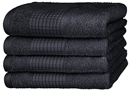 Merana Rome Handtuch Set | saugstark, weich und fusselfrei | Frottier Luxus Qualität | 100% Baumwolle | Oeko-TEX | 590 GSM (Graphite Black, 4 x Gästetücher (30x50cm))