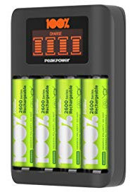 PEAKPOWER Chargeur Rapide avec USB 4 Emplacements pour Piles AA et AAA avec 4 Minh Rechargeables Pré-chargées - Haute Capacité