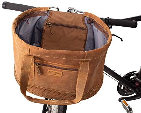 Gusti Lenkerkorb Leder- Egan B. Lenkerkorb Fahrradkorb abnehmbar Henkeltasche Picknickkorb Einarbeitung Braun Leder