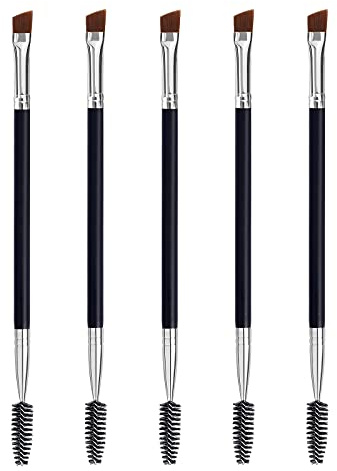 Duo Eyebrow Brush Set - Angled Brush, Spoolie, Eyelash Comb (5 Pcs)