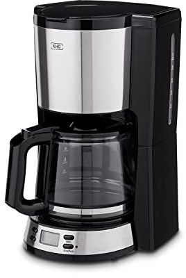 KHG Kaffeemaschine KA-186SE in schwarz, Filterkaffeemaschine mit Glaskanne, 1,5 Liter, für 12 Tassen, 1000 W, Abschaltautomatik, Permanentfilter, LCD-Anzeige/Uhr, Tropfstopp