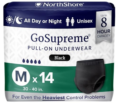 NorthShore GoSupreme 8-Hour Overnight Underwear, Black, Medium, 14 Count