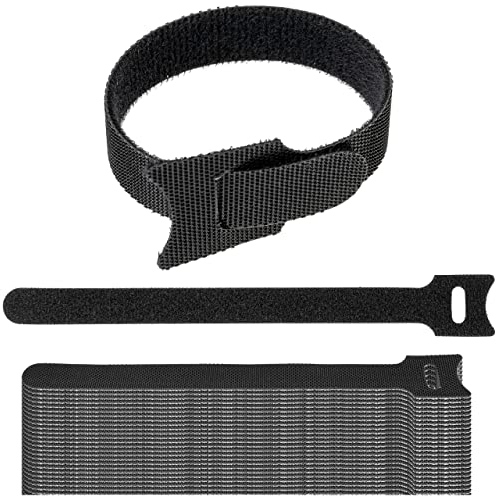Sangle scratch Réutilisable avec Boucle pour Organiser les Câbles, 25 Pièces, L 20 x l 1,2 cm, Noir, Matériau Nylon, Bande-nylon Solide, Bande de Serrage Refermable, Sangles de câbles