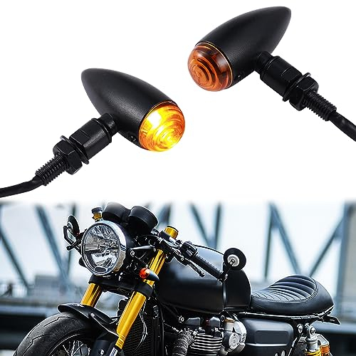LOKLISUM 2PCS Clignotants Moto Bullet Rétro Indicateur 12V E24 Étanche Mini Lumières Universel pour Street Bike Cruiser Chopper Bobber Scooter Cafe Racer