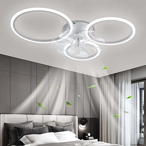 YUNZI Moderno Ventilatore da soffitto con illuminazione con telecomando, LED 72W Dimmerabile Ventilatore a soffitto, Lampada per Soggiorno Camera da letto Cucina, 6 velocità, Bianco 78cm