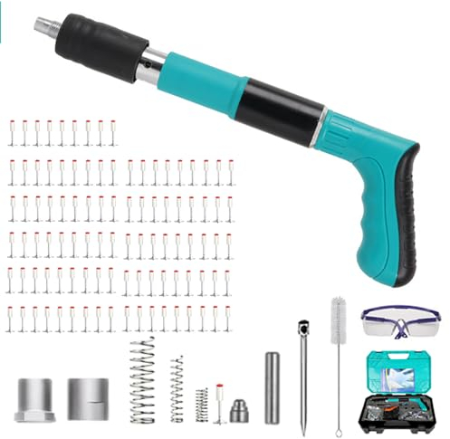 Pistola Chiodatrice per Cemento Professionale | 5 Regolazioni Pressione con Silenziatore, 100 Chiodi Tondi 7,3mm + Kit Montaggio per Soffitti (Portatile/Manuale)​