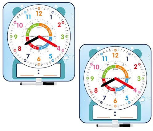 ANCOMEDO 2 Pack Magnetic Writable Dry Erase Teaching Clock, Large 12 Teaching Demonstration Clock for Kids Learning Time with Cute Style for Home School Classroom Supplies(12 x 11)