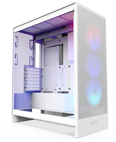 NZXT H7 Flow RGB, Case Airflow ATX mid-tower con raffreddamento GPU dal basso, Unità single-frame da 360mm con illuminazione RGB, Gestione cavi, Bianco