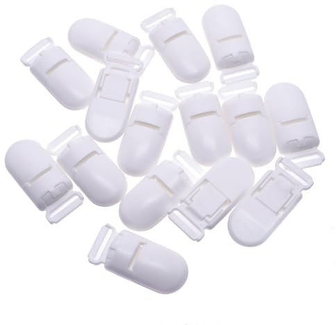 Sutoyuen - Paquete de 15 soportes para chupete con clip de plástico para manopla para bricolaje, juguetes de dentición personalizados, mantas de bebé, soporte para cadena, color blanco, 15 mm