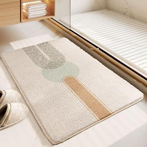 Badezimmerteppich Minimalistisches Beige Badematte rutschfest,Weiche Badteppich,Badvorleger Duschvorleger,badvorleger rutschfest waschbar,Bad Teppich Flauschig40×60cm