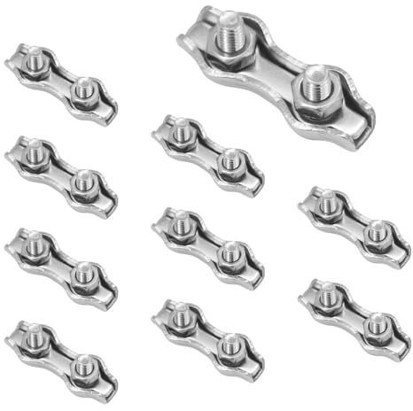 CEEYSEE 10Pcs Heavy Duty Wire Rope Clips M2 304 Stainless Steel Cable Clamps Bolt Double Hold Buckle Nuts for Bonnet Catches & Choke Cables for Fixing Drying Racks and Rigging Rope (U/M2/GSJ)