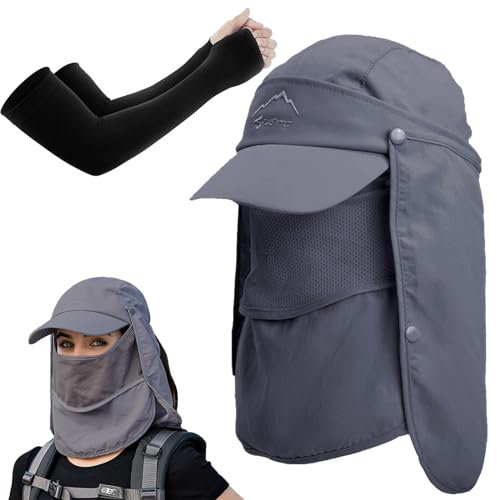 KUBDPQOR Sombrero Hombre Verano, UPF 50+ Sombreros para El Sol, Gorras y Sombreros Protección UV, Sombrero Hombre & Gorra Mujer Verano, con Manguitos Protectores para Proteger Los Brazos