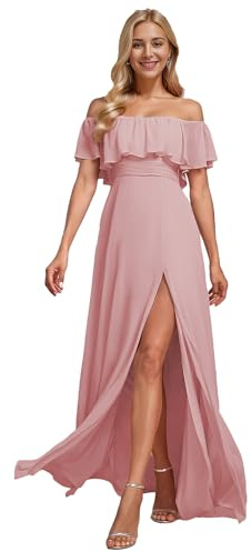 Ever-Pretty Vestito da Cerimonia Elegante Stile Impero Linea ad A Chiffon dalla Spalla con Spacco Donna Dusty Rose 44